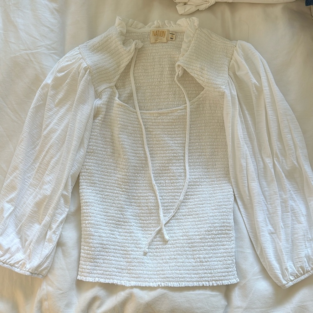 Nation LTD smock white top puff sleeves